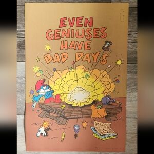 Vintage Peyo Smurf Poster Even Genuises Have Bad Days 1982 Wallace Berrie